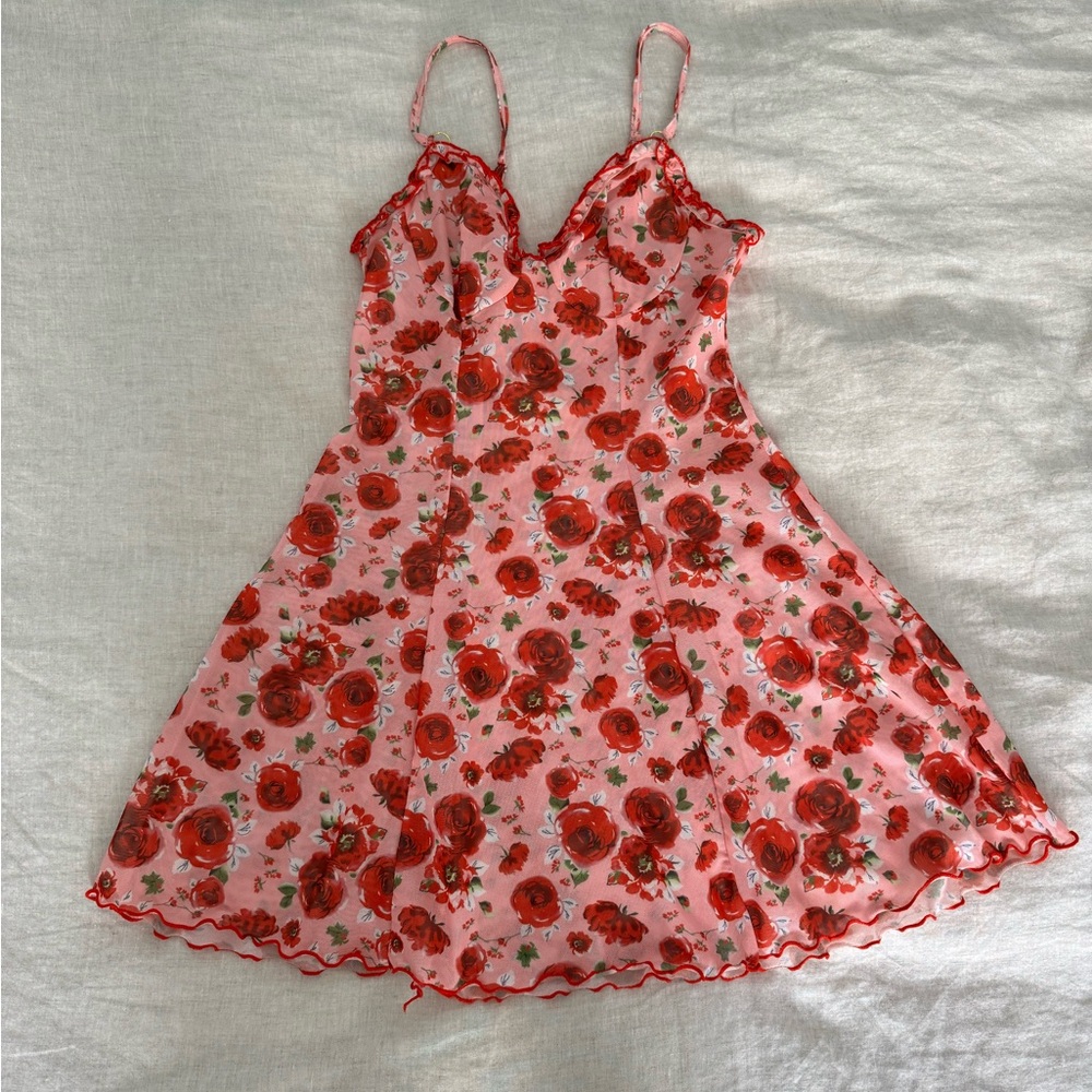 Rose Patterned Mesh Negligee Slip Dress